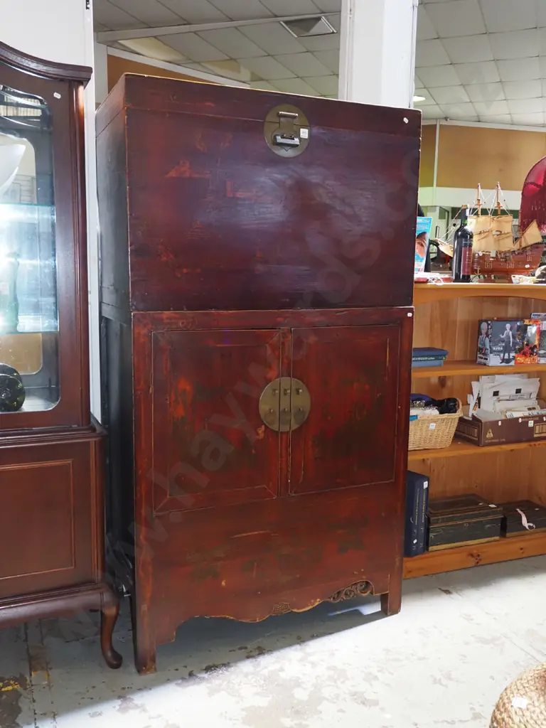 traditional style Asian storage unit with twin cupboard with separate storage on top Image 1++