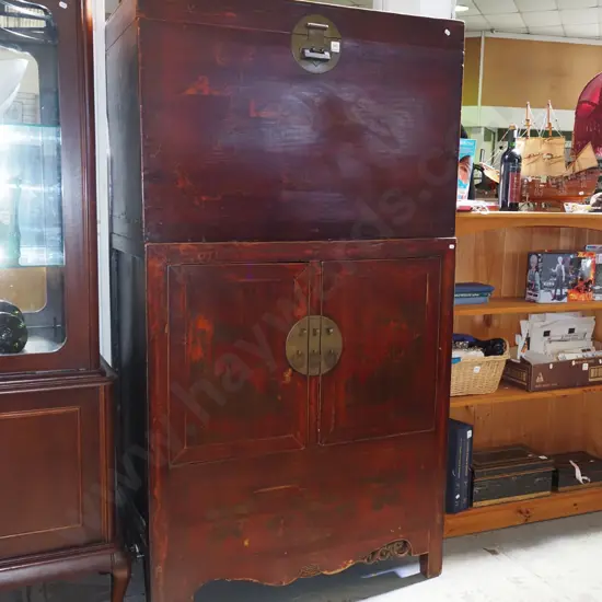 traditional style Asian storage unit with twin cupboard with separate storage on top