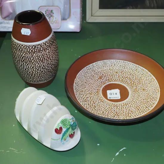 German pottery bowl, vase, Beswick toast rack