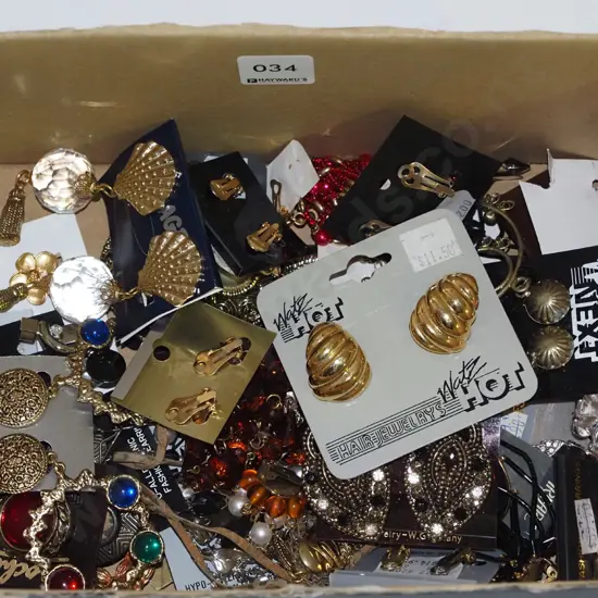 box of costume jewellery; clip on earrings etc