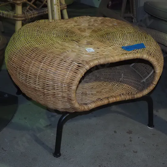 unusual woven cane end table/footstool/magazine rack