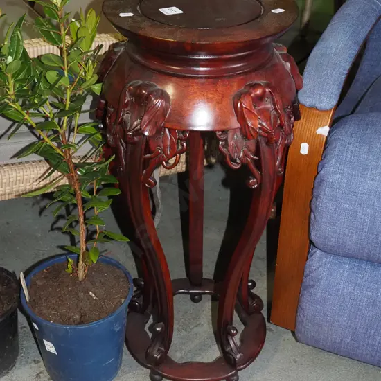reproduction mahogany jardiniere stand - missing decorative elements H630