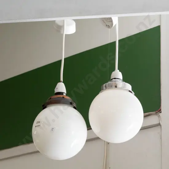 2x white globe deco pendant light fittings
