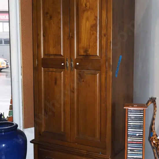 solid pine 2 door wardrobe with single drawer - top separates from base