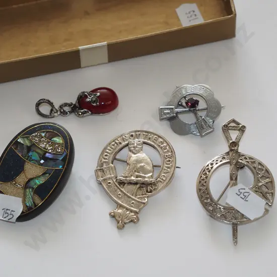box; brooches, pendant