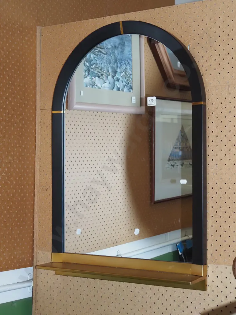 contemporary  arch framed wall mirror with shelf Image 1++