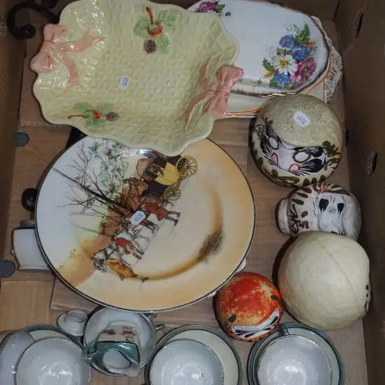 box; coaching days plate, bowl, ornaments etc