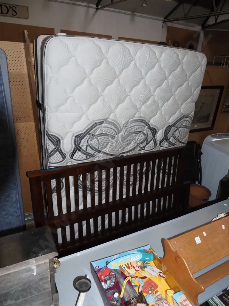 Sleepyhead Pantheon king slat bed base, mattress and dark stained ends Image 1++