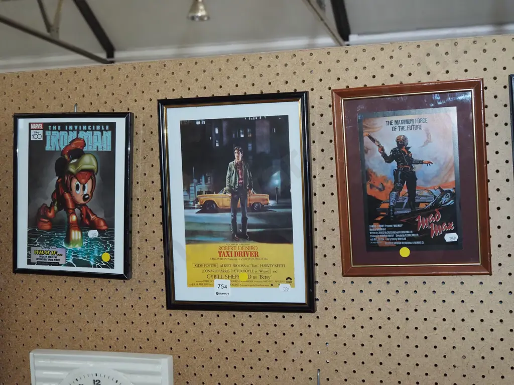 3x framed movie poster prints - Ironman, Taxi Driver, Mad MAx - yellow dots Image 1++