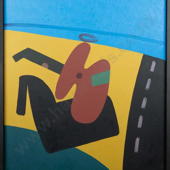 Eion Stevens 1996 - framed oil on fabric on board "play rider" H765 W682