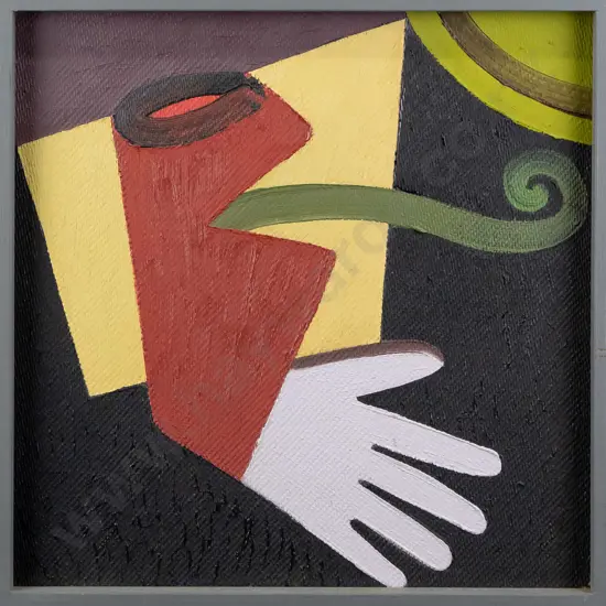 Eion Stevens 2003 - framed oil on prepared board "sticky kiss" H390 W390