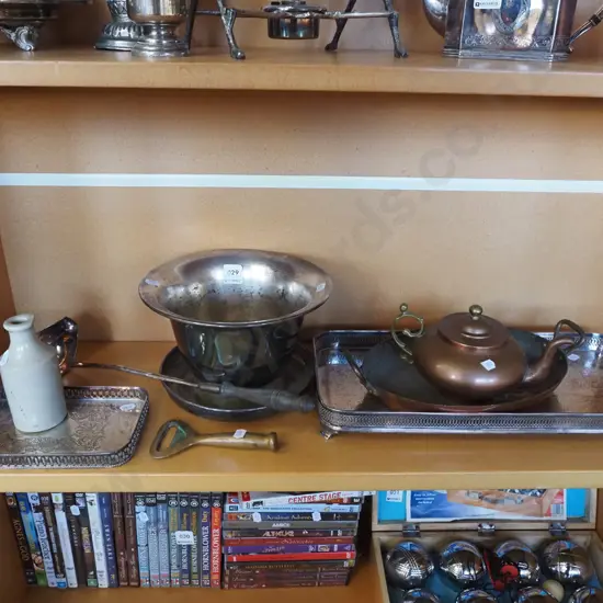copper teapot, baking dish, ladle etc