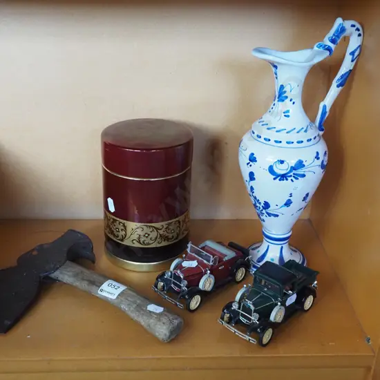 hatchet, canisters, vase etc