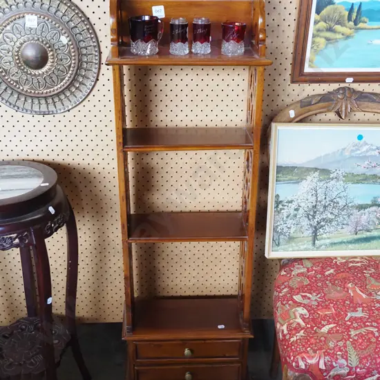 mahogany bookcase with 2 lower drawers and piereced fretwork H1100 W345