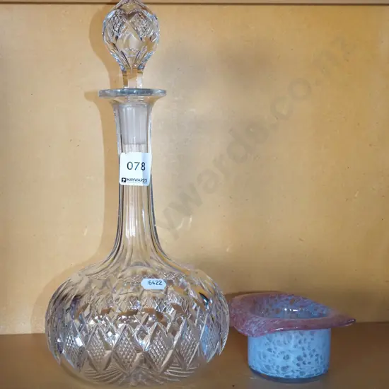 cut crystal decanter and top hat glass bowl