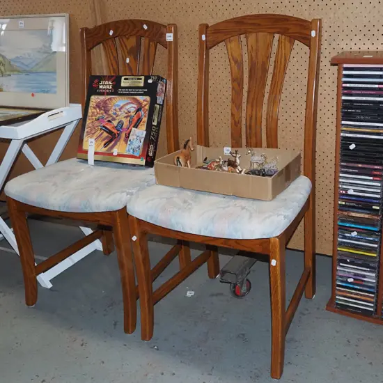 2x oak dining chairs - upholstery need attention