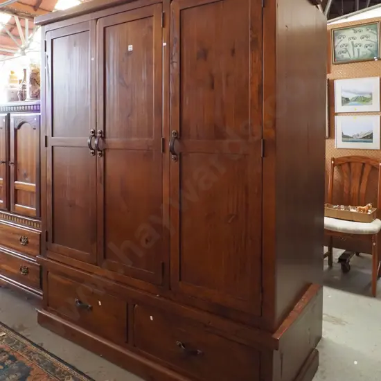 large solid pine 2 drawer 3 door wardrobe H1805 W1465 D580