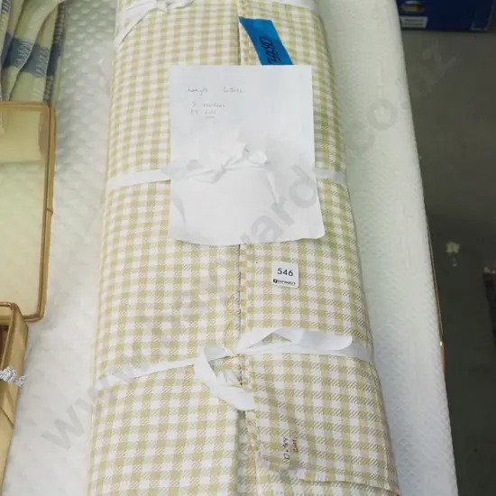 length of cotton fawn and white checked fabric - 8m