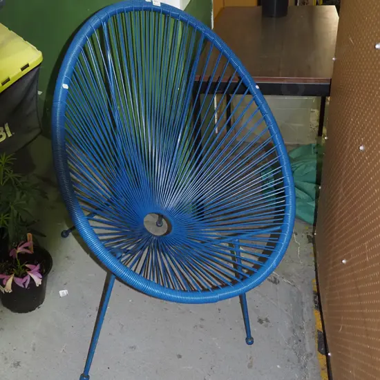 blue plastic wire outdoor moon chair