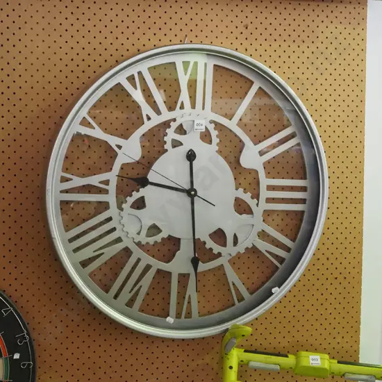 large glass fronted pierced work wall clock H670