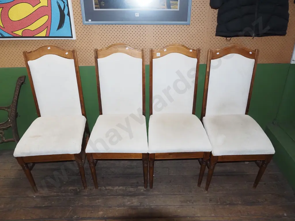 4x mahogany upholstered dining chairs - stains on upholstery - need attention Image 1++