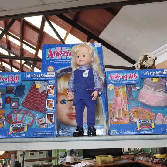 boxed Amazing Ally talking doll - original box, 2x boxes of accessories