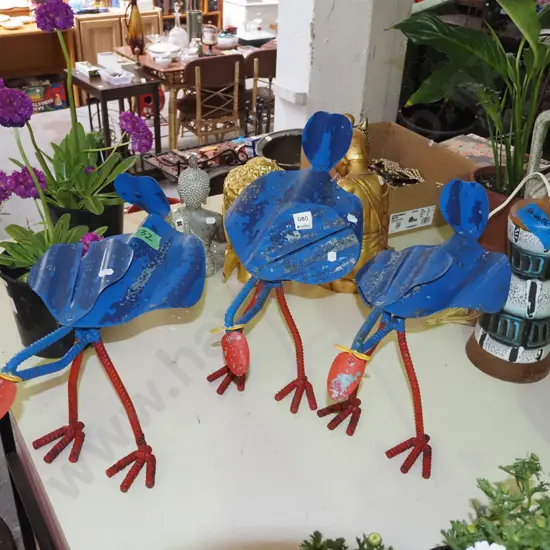 3x metal pukeko figurines