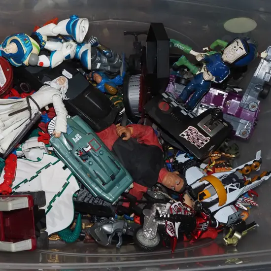 box; plastic toys