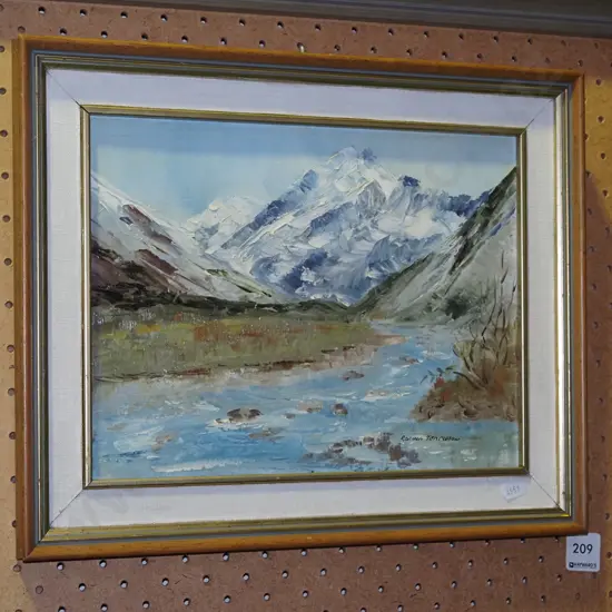 framed Robina Templeton oil - stream and mountain scene 