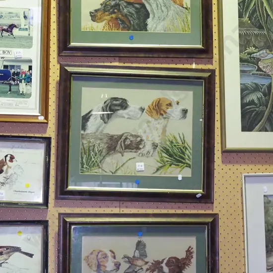 3x hunting dog needleworks - blue dots
