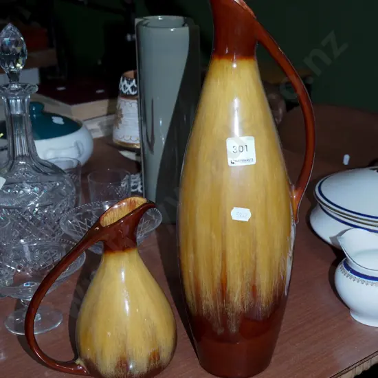 2x Blue Mountain ewer vases H390