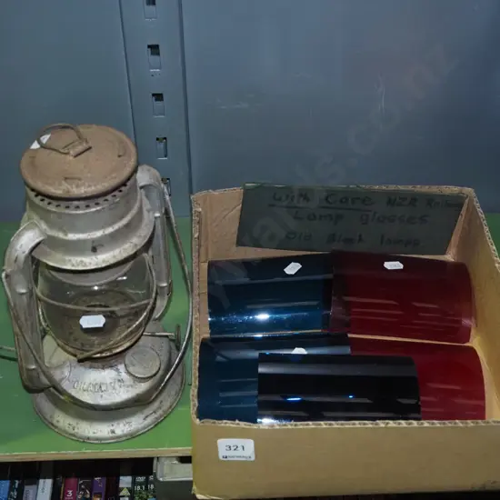 box; NZ Railway lamp glasses for old black lamps, hurricane lantern