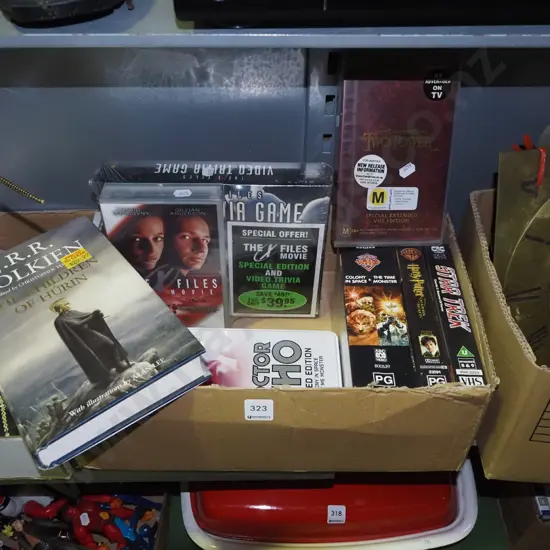 box; movie VHS, Tolkien book etc