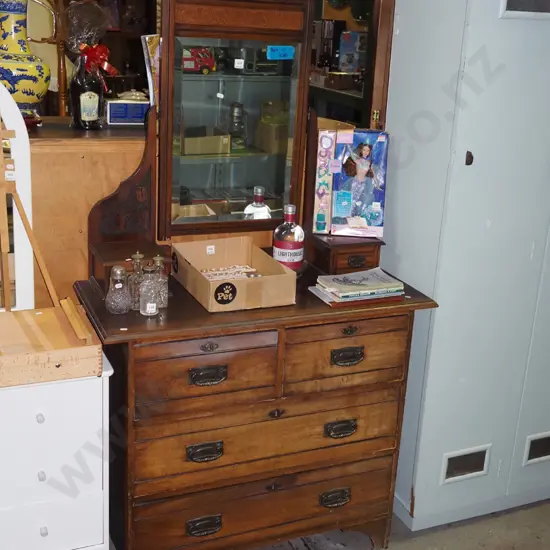 Edwardian 6 drawer mirror back dresser with original handles and locks - some borer in sides