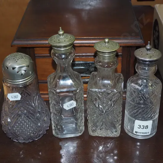 3x vintage salt and peppers and sugar shakers