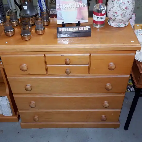 rimu mdf 7 drawer chest - varnish needs attention H1000 W1000 D420