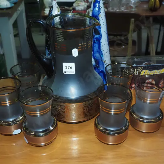 smoked glass and gold band water set
