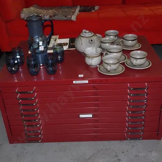 red metal Precision 10 drawer filing cabinet H460 W960 D650