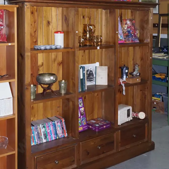 solid pine bookcase with 3 lower drawers H1800 W1800 D365