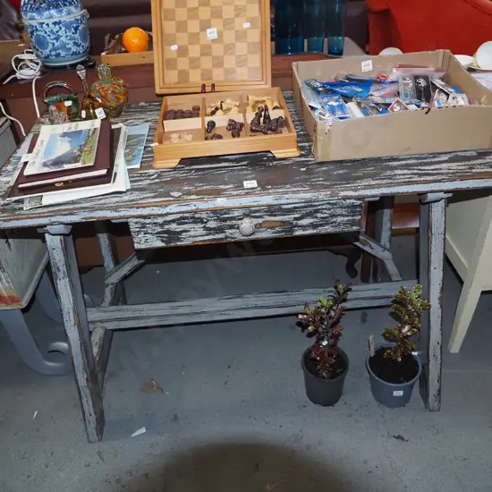 distressed painted  wood single drawer hall table H760 W1070 D560