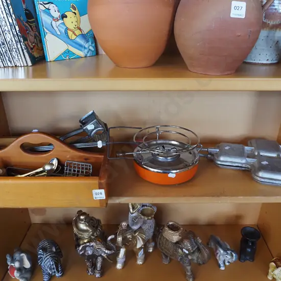 shelf; kitchen items, white spirit burner, cutlery tray etc