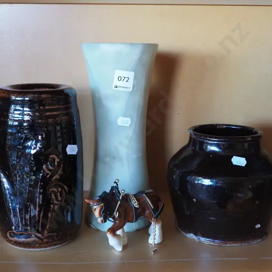 2x studio pottery vases,  horse figurine, alabaster vase H240