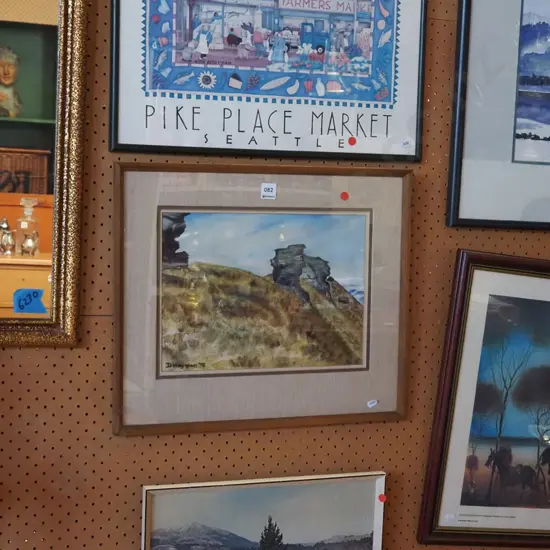 framed watercolour, 2x framed prints - red dots