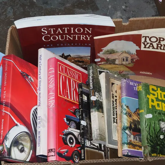 box; various books