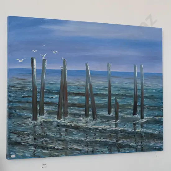 oil on boxed canvas - wharf poles