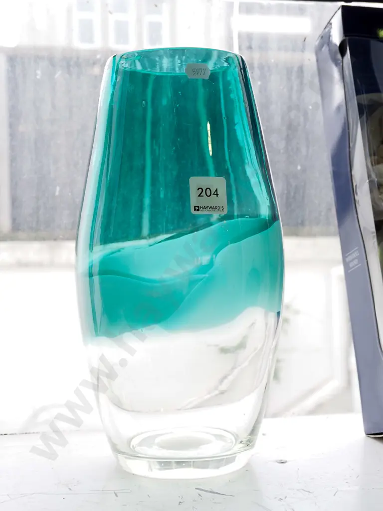 teal and clear glass vase H290 Image 1++