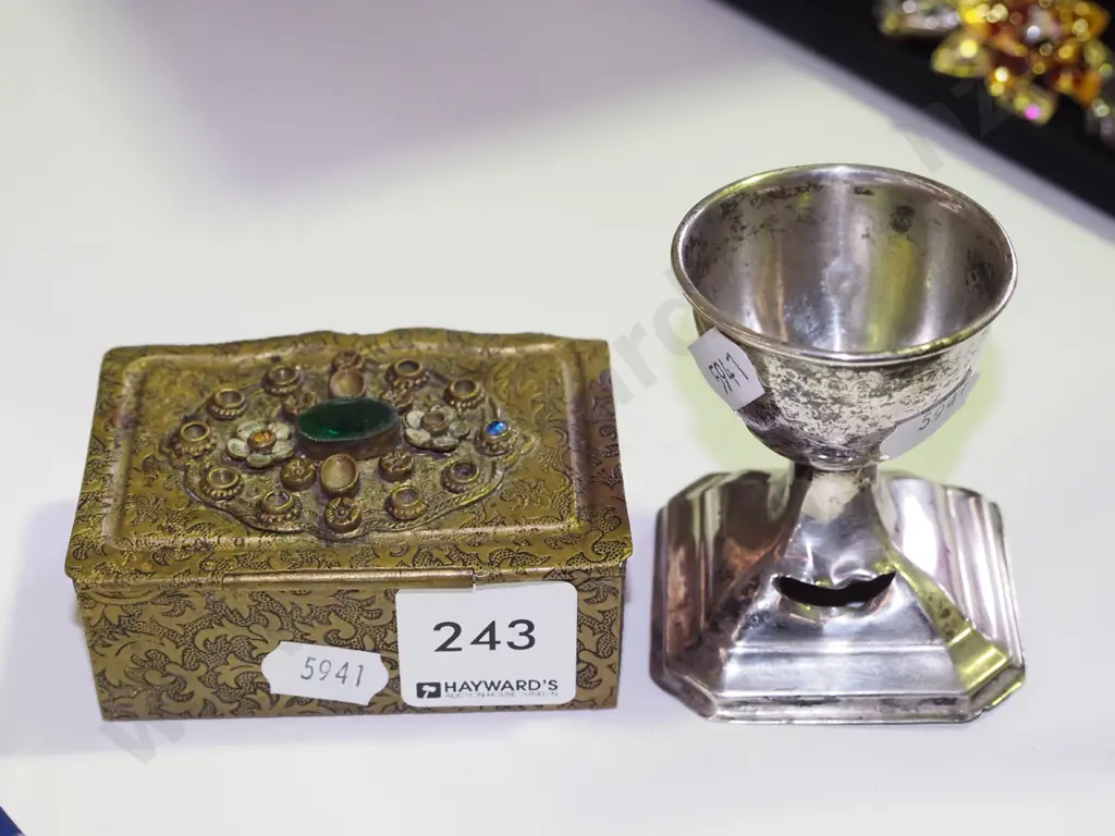 ornate trinket box, small sterling silver egg cup H70 Image 1++