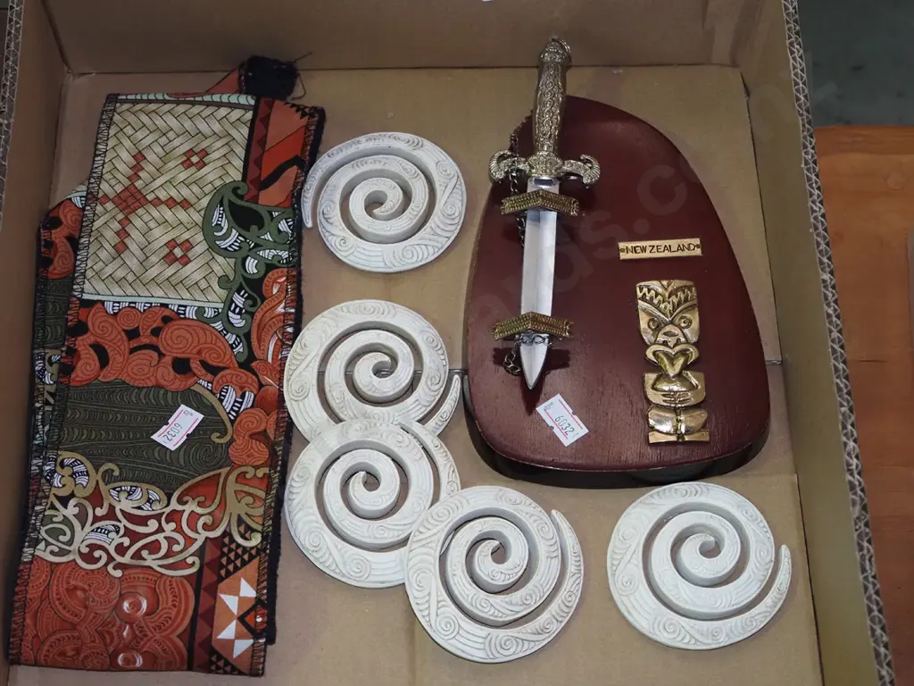 boxed carved bone koros, sash, souvenir letter opener Image 1++