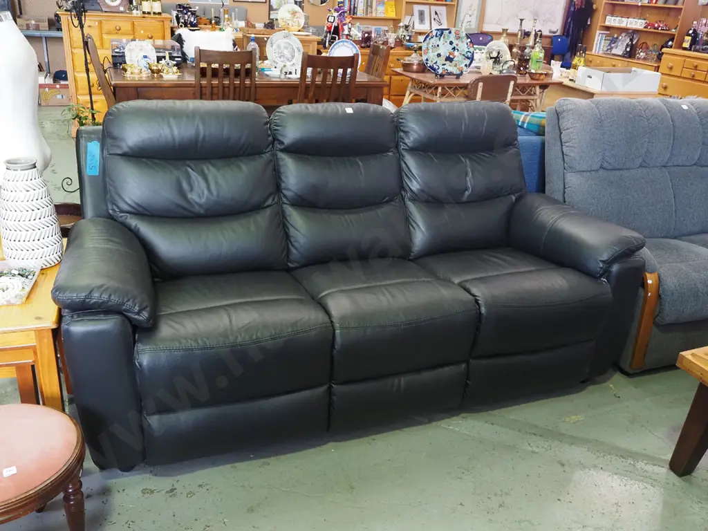black vinyl 3 seater settee Image 1++