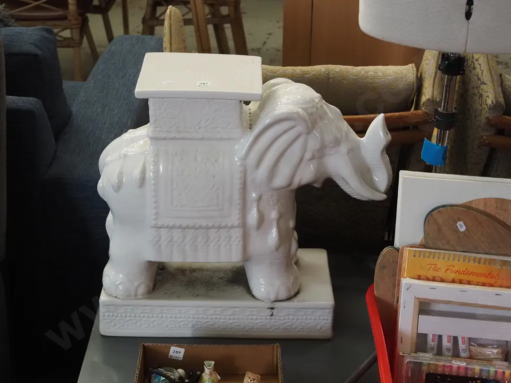 large white ceramic elephant jardiniere stand H520 Image 1++